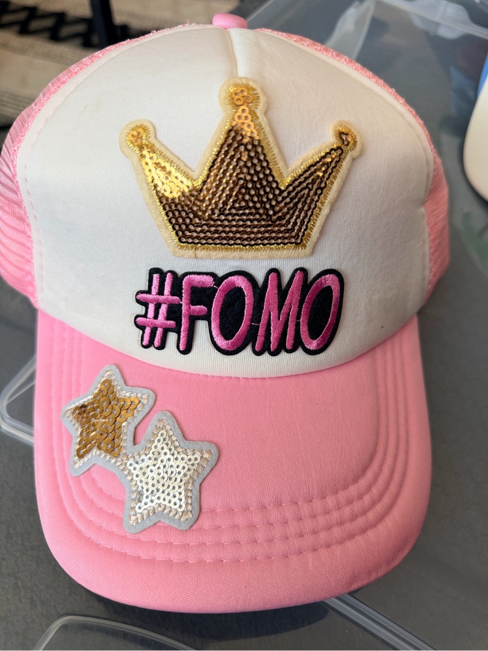 #FOMO Pink Sequin Crown Trucker Hat